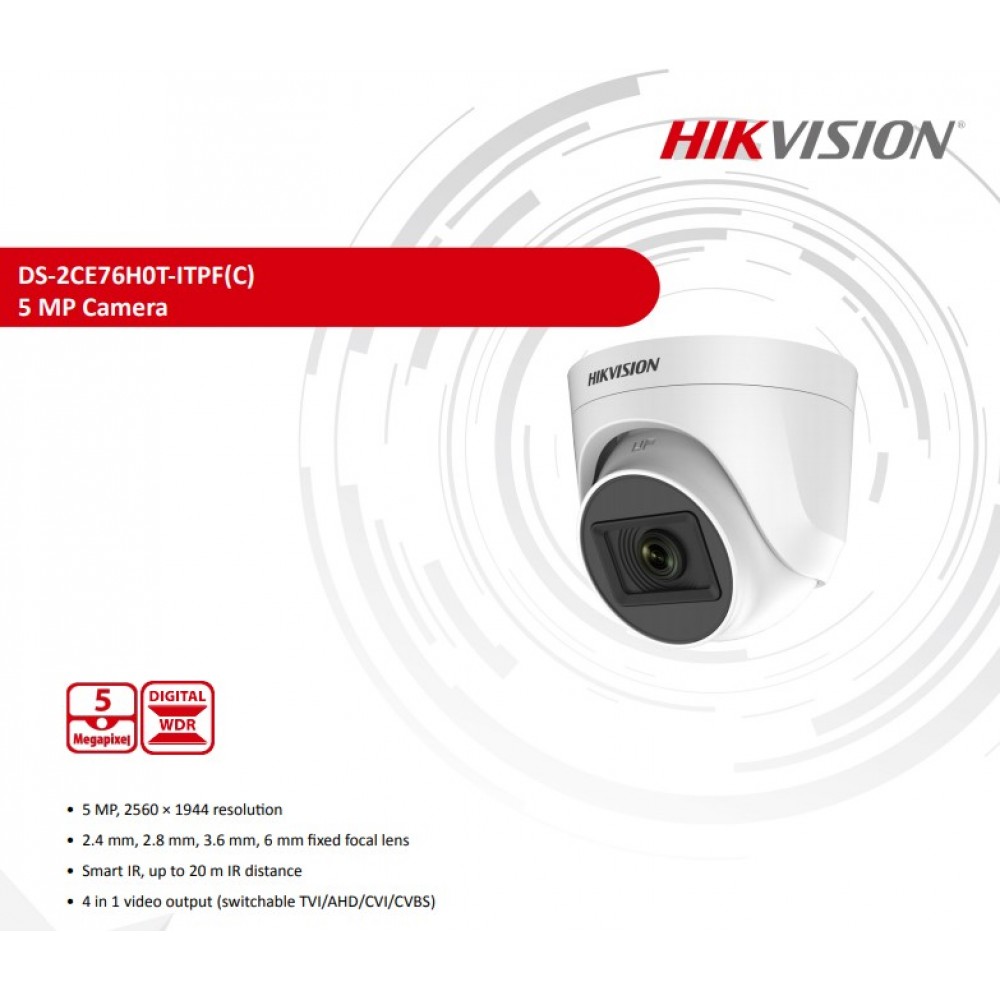 HIKVISION 76H0T-ITPF 5MP 2.8mm IR Dome Kamera