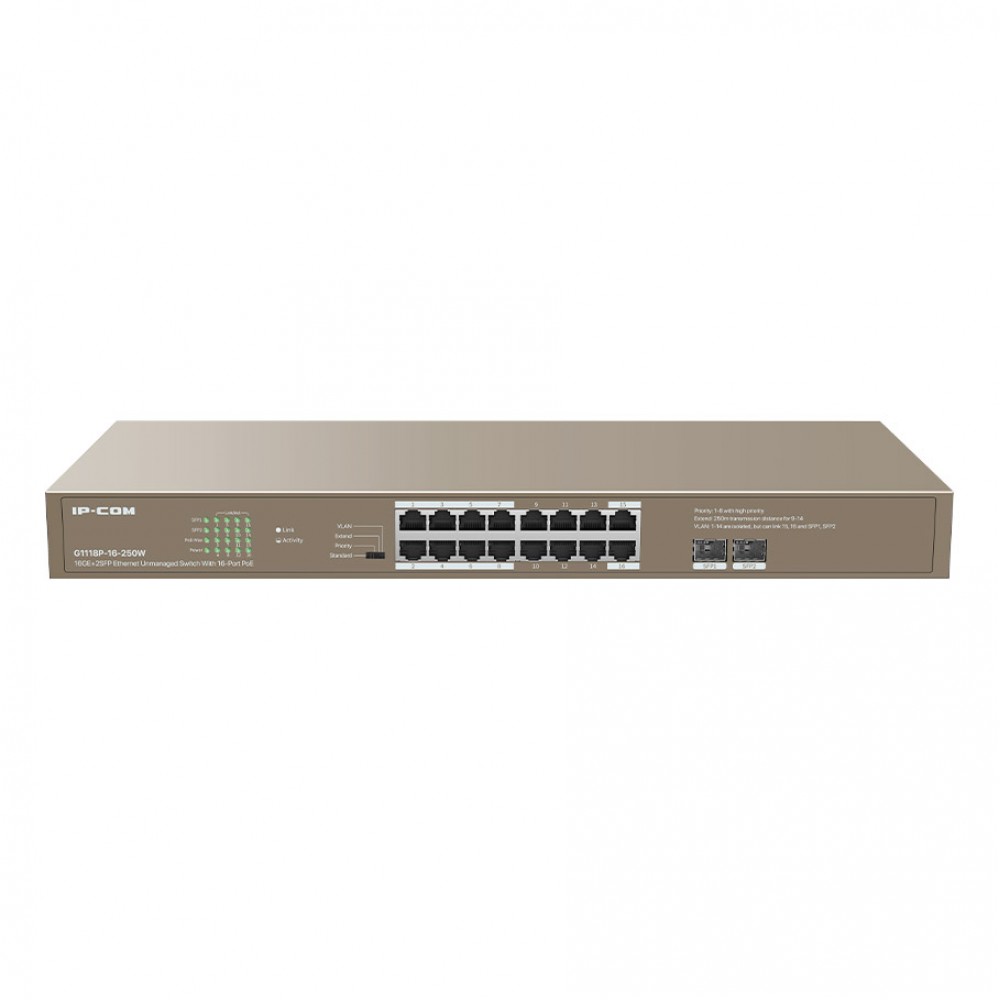 IP-COM G1118P-16-250W 16GE PoE Port (250W), 2xSFP Switch