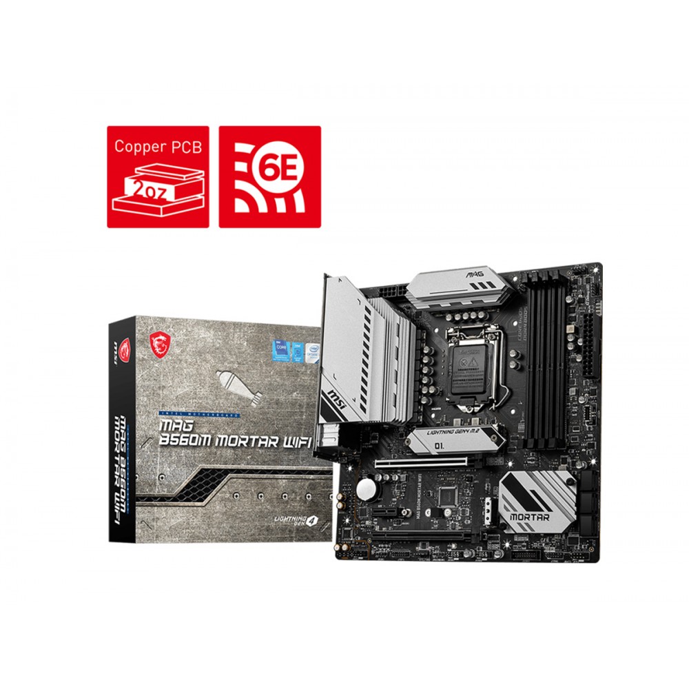 MSI MAG B560M MORTAR WIFI SOKET 1200 DDR4 5066 (OC) PCI-E Gen 4 ,M.2  Wi-Fi 6